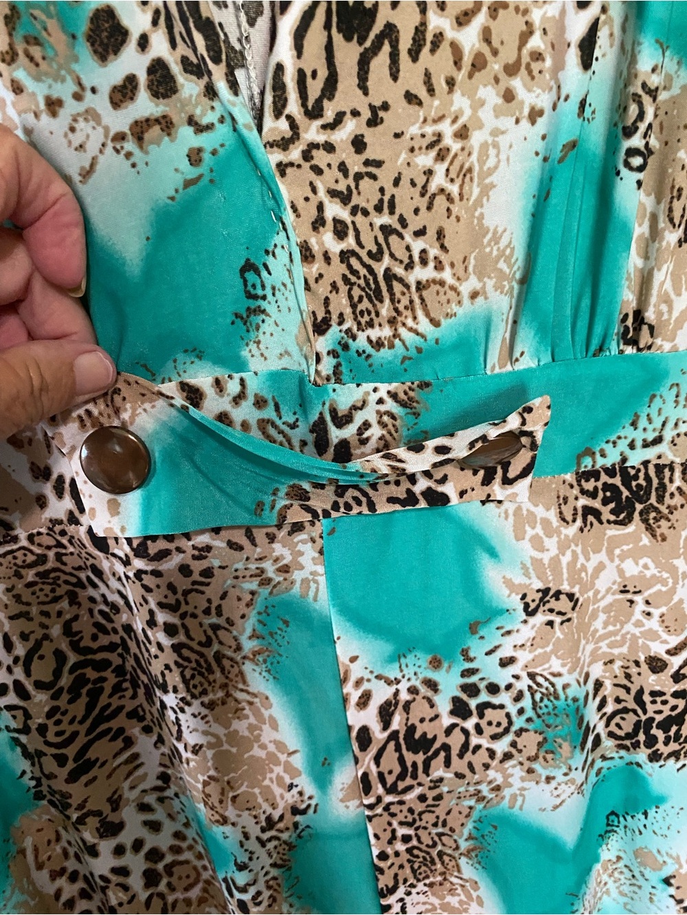 Leopard Print Jumpsuit with Turquoise Accents - Picture 2 of 5